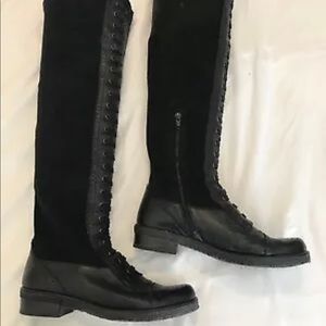 Stuart Weitzman Black Suede & Leather Boots